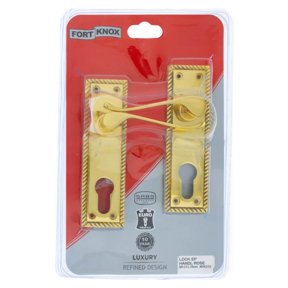 Lock Set - Rose Euro - Brass Plated 6"